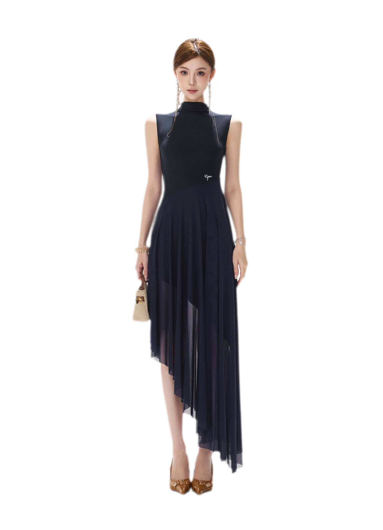 Mesh Splice Midi Dress