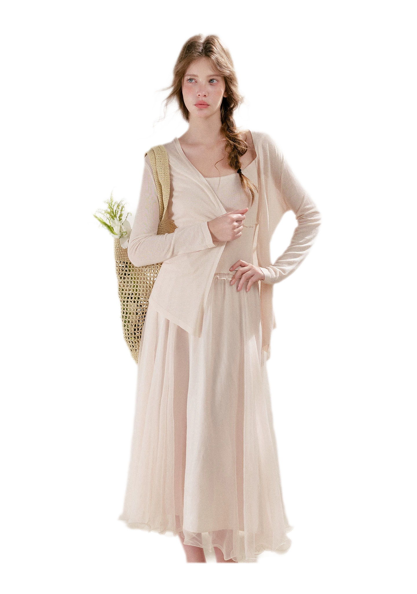 Sheer Lace Trim Knit Set