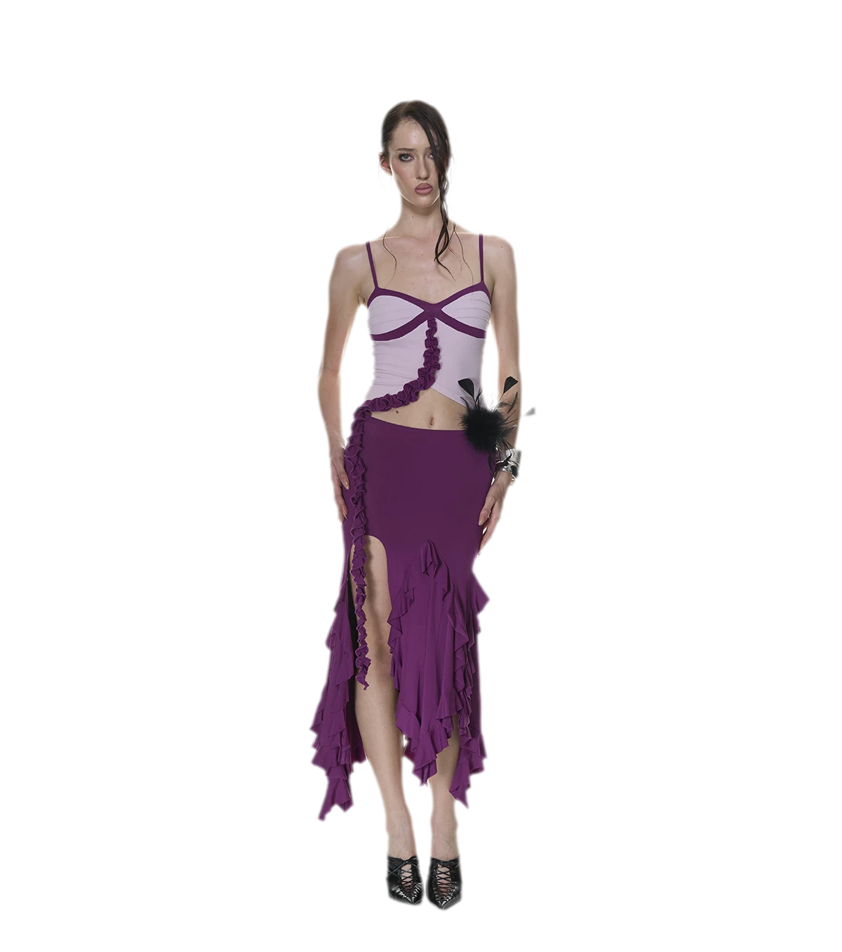 Ruched Ruffle Skirt Set