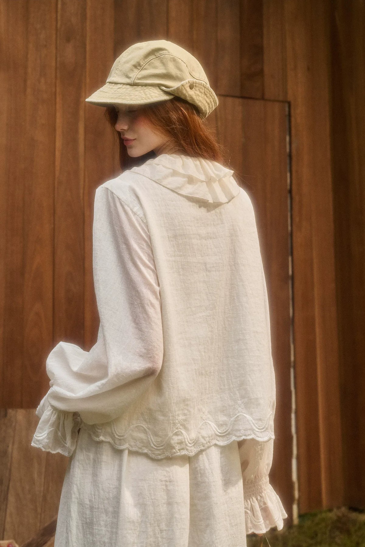 Embroidered Ruffle Blouse Skirt Set