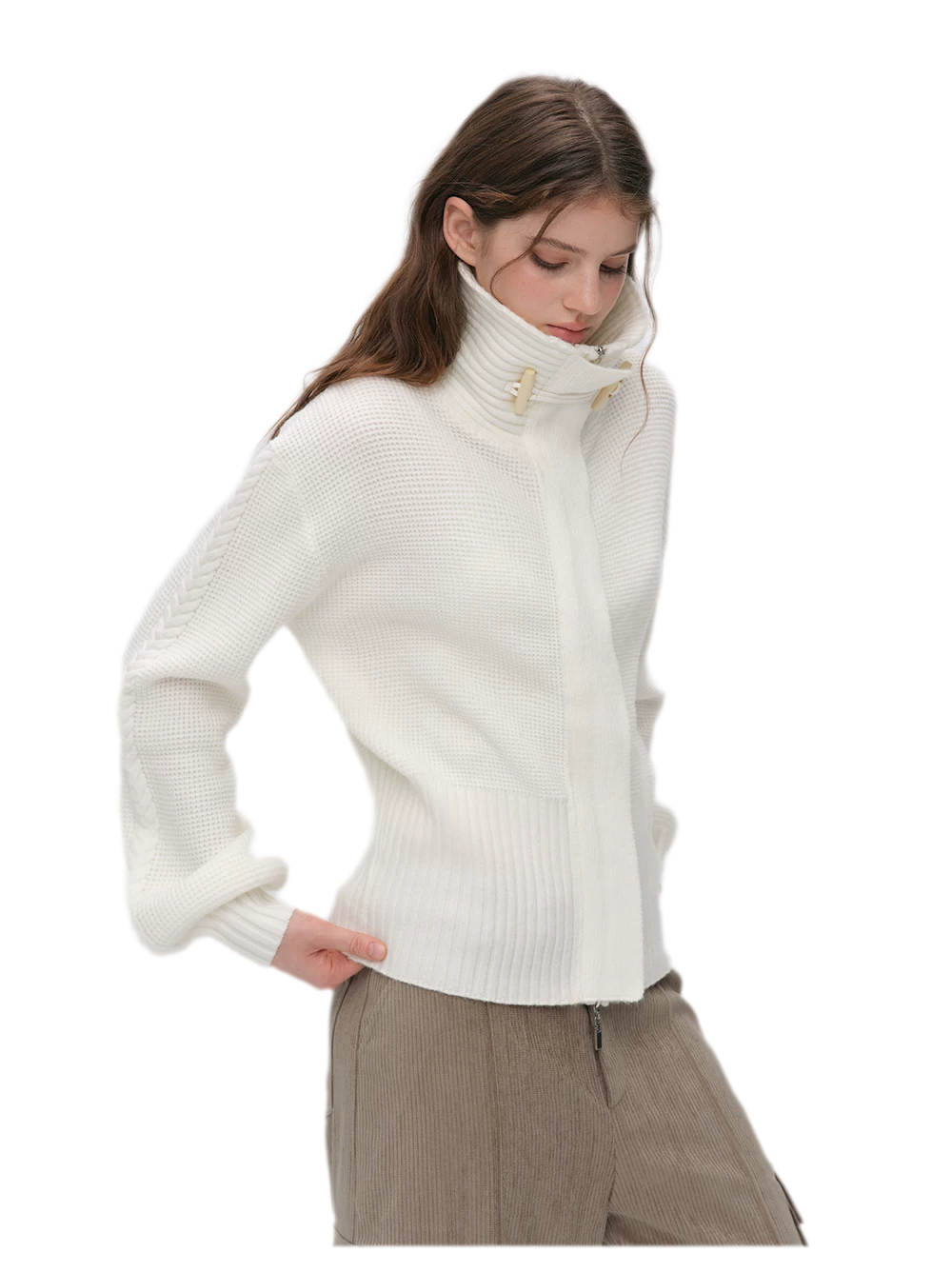 Waffle Knit Toggle Collar Cardigan