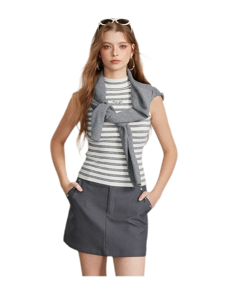 Contrast Stripe Knit Vest Set