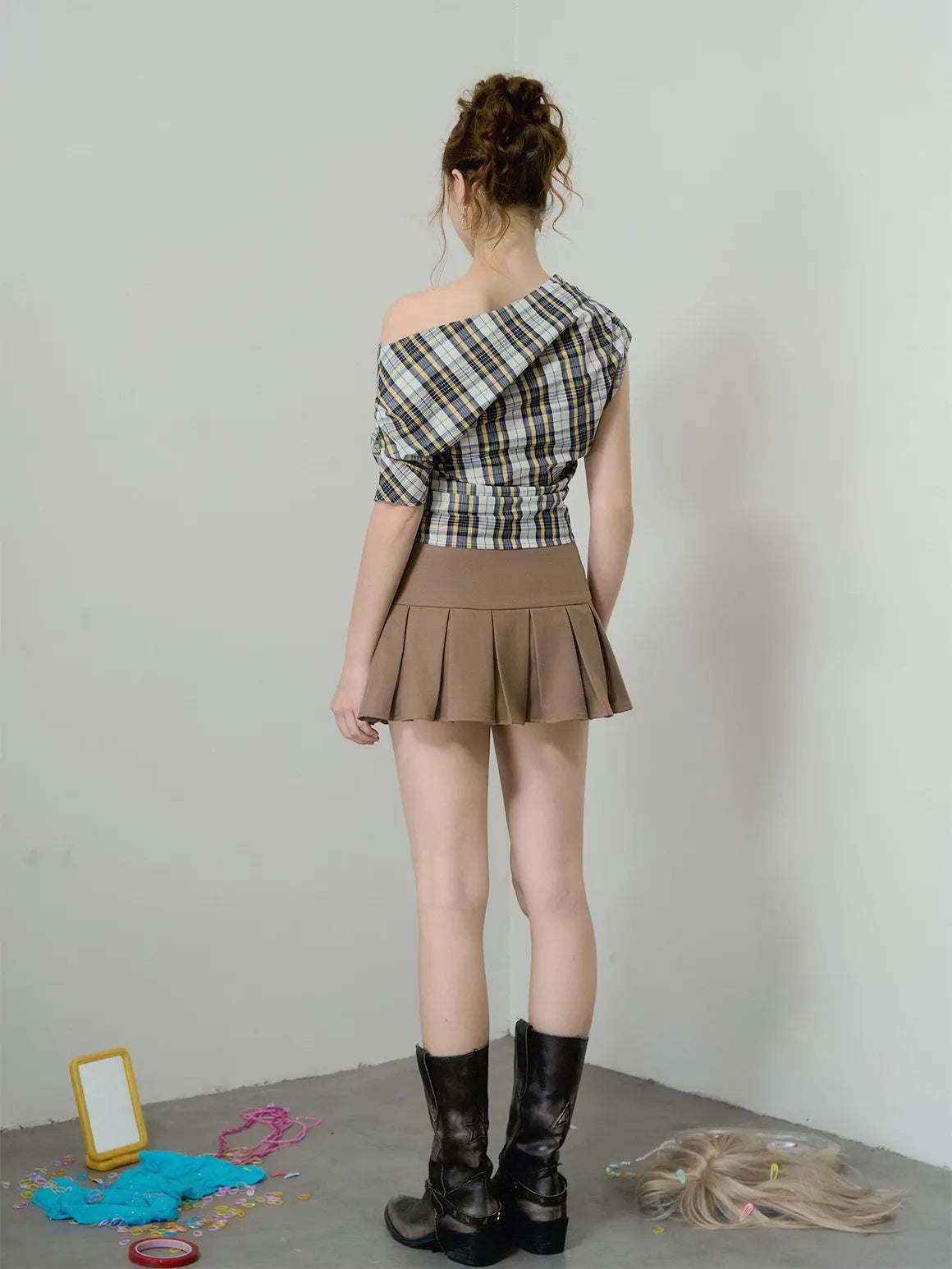 Pleated A-Line Mini Skirt