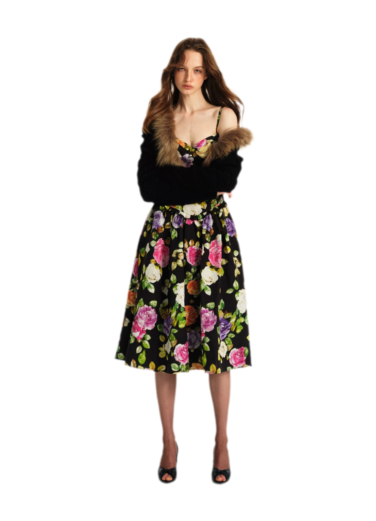 Robe en lyocell à taille marquée et motif floral