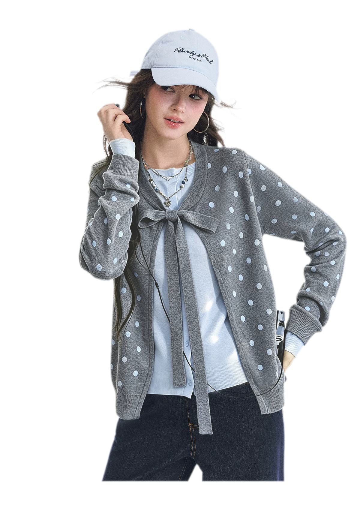 Polka-Dot Tie Bow Cardigan