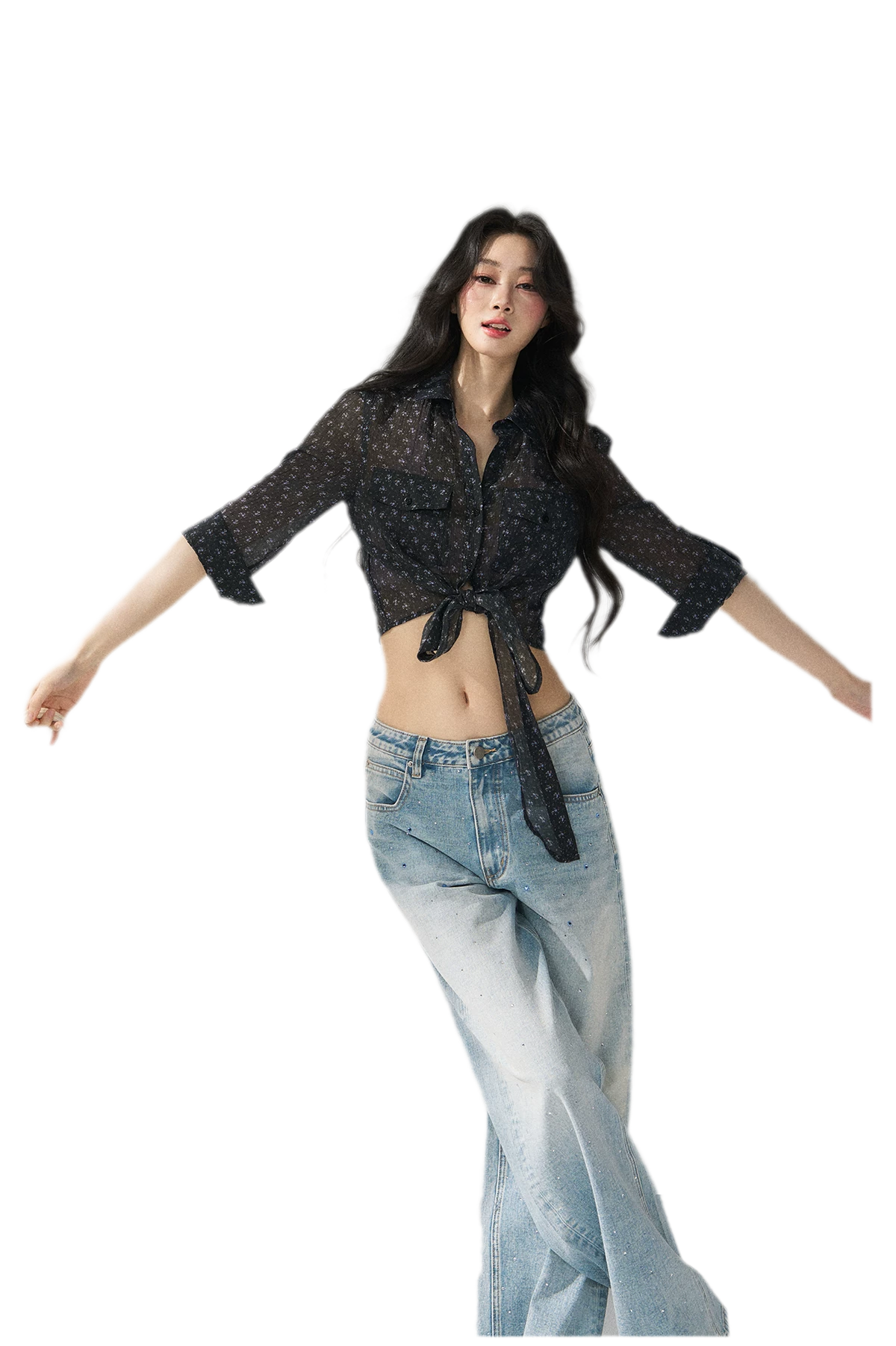Floral Sheer Tie Shirt