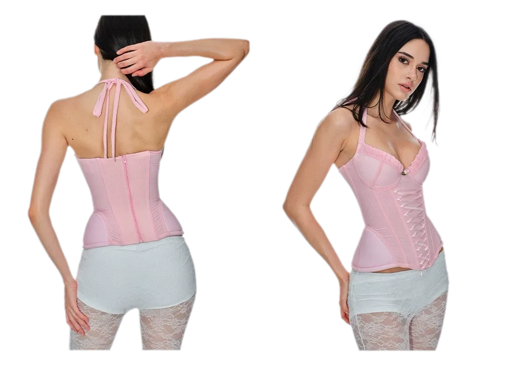 Pink Mesh Corset Bustier