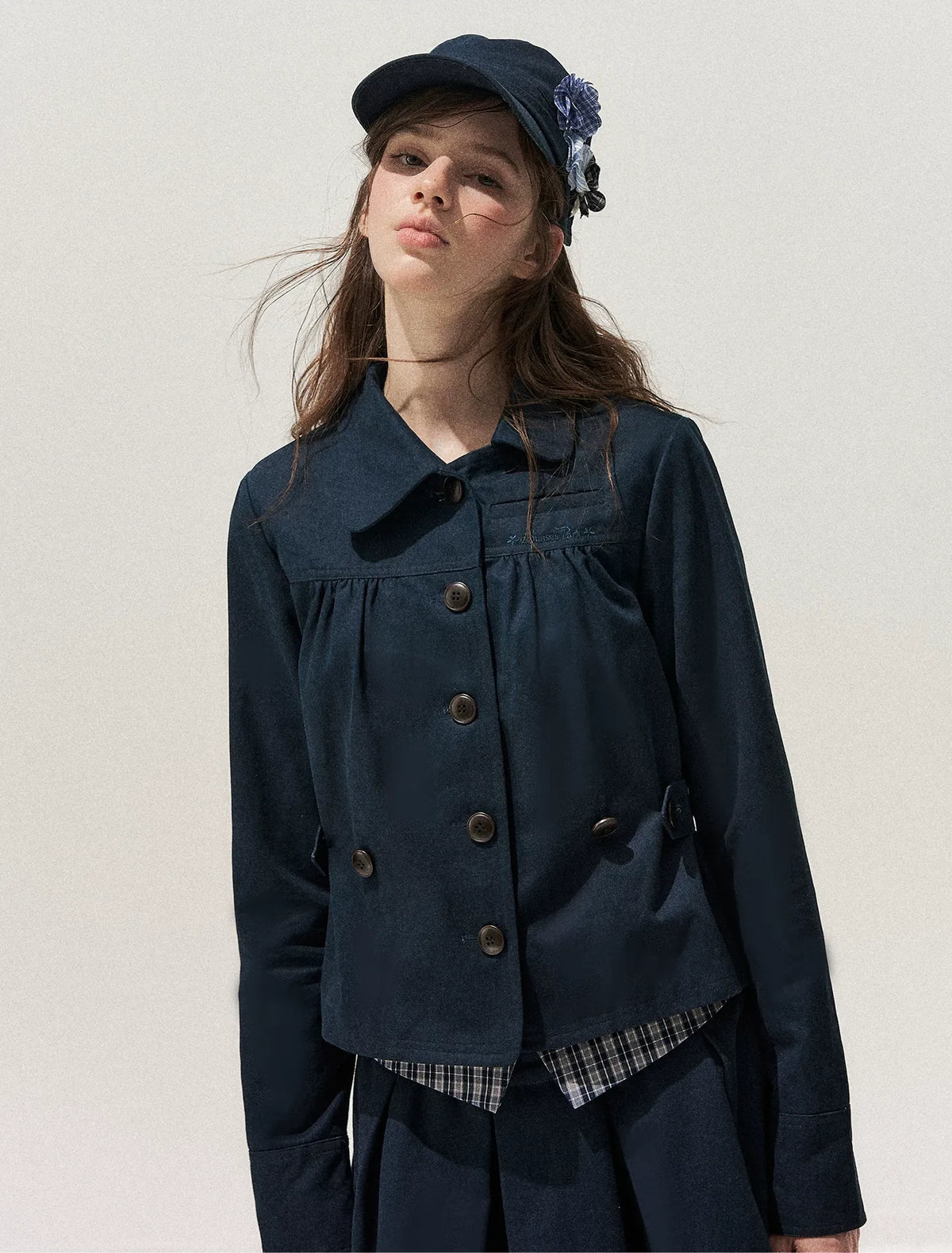 Washed Denim Pleated Set