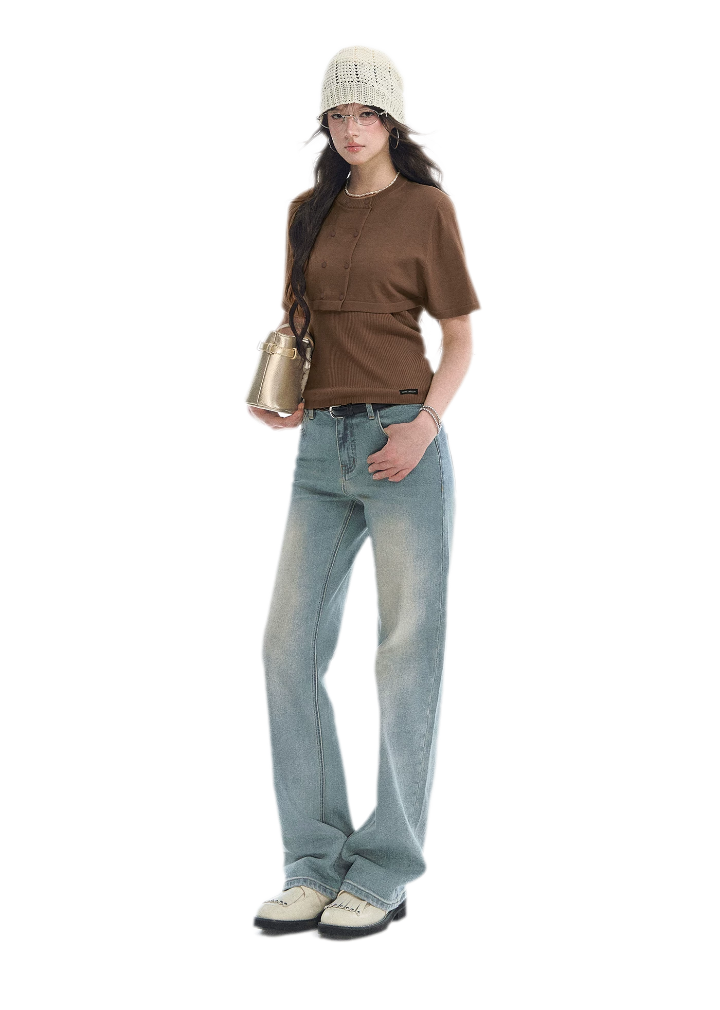 Double-Breasted Cropped Cape Cardigan