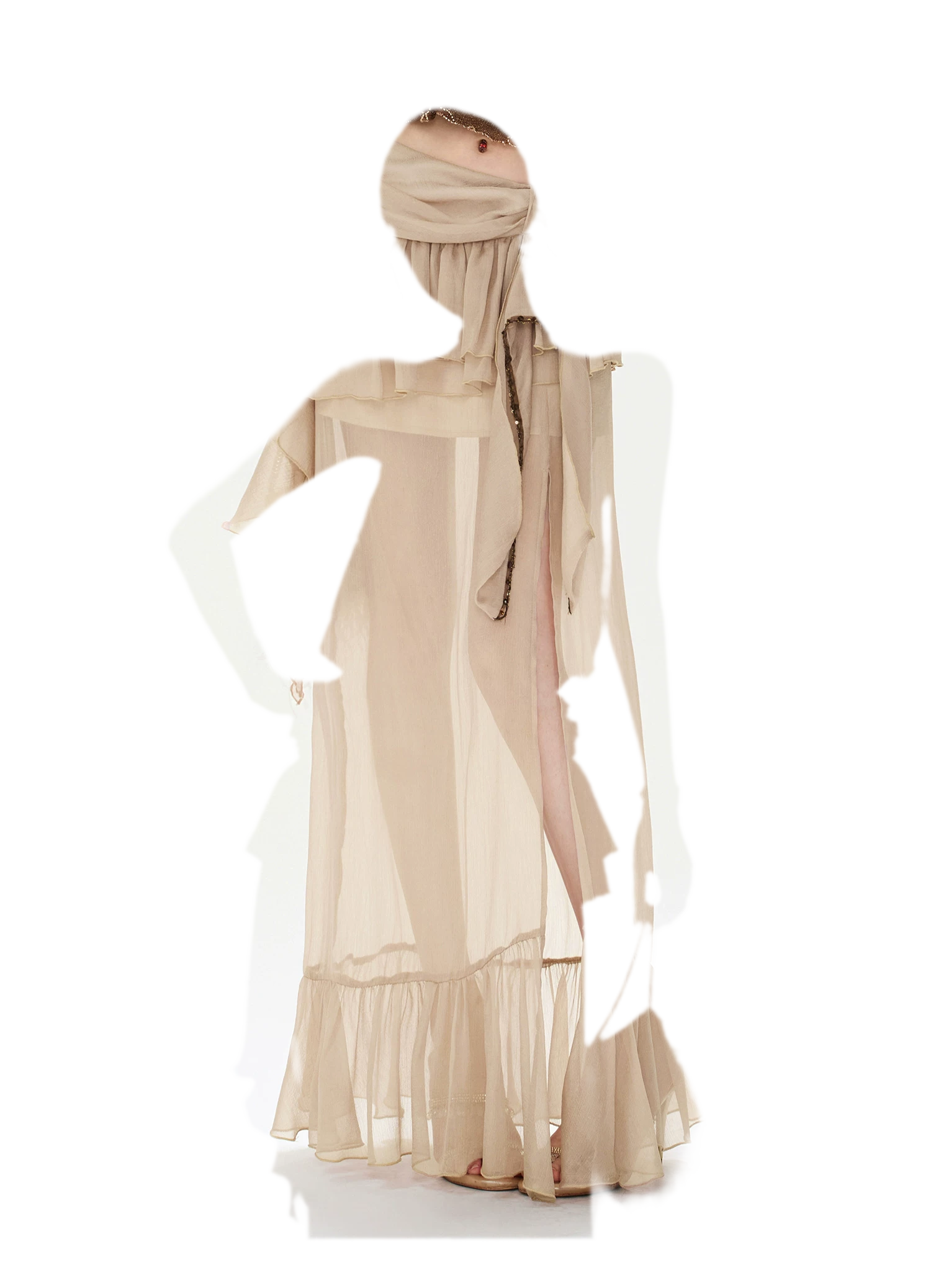 CYNR Sheer Ruffle High-Slit Skirt – view 14