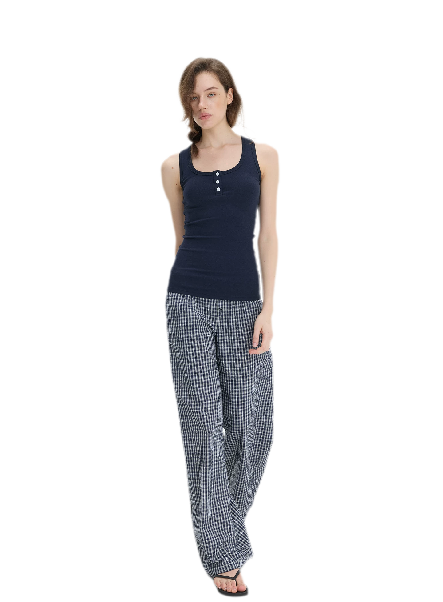Ribbed Slim-Fit Henley Tank
