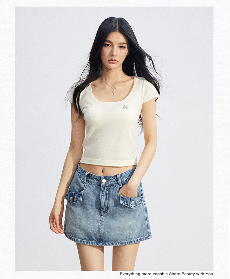 Candy Color U-Neck Short Sleeve T-Shirt