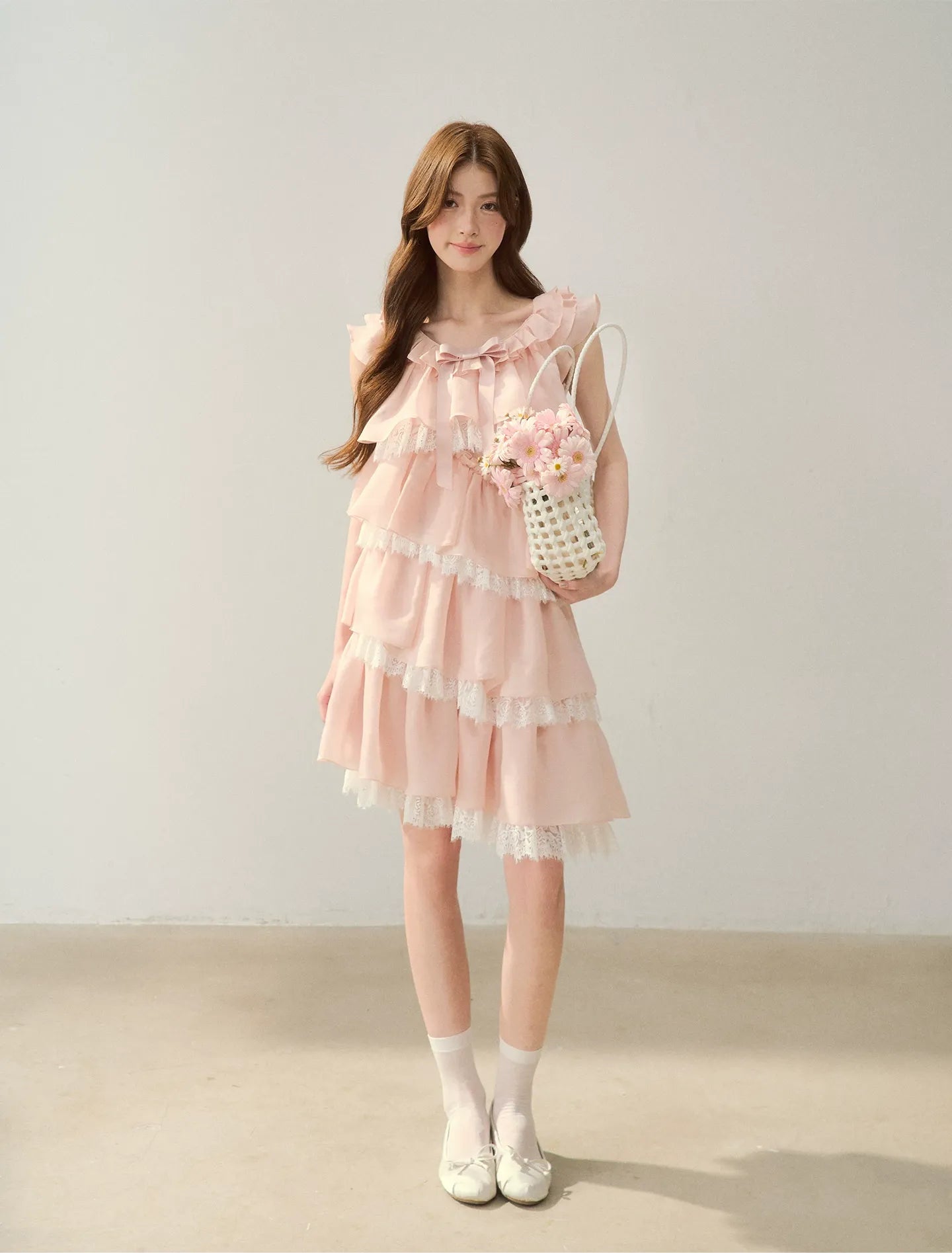 Ruffle Bow Lace Dress