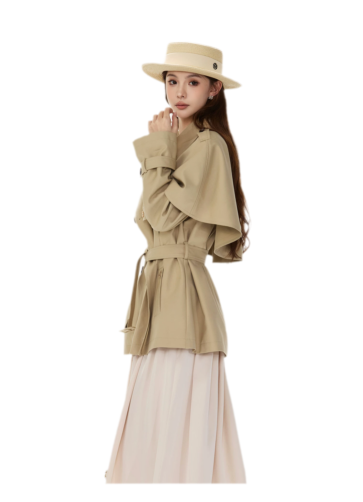 Áo khoác trench cape vải twill