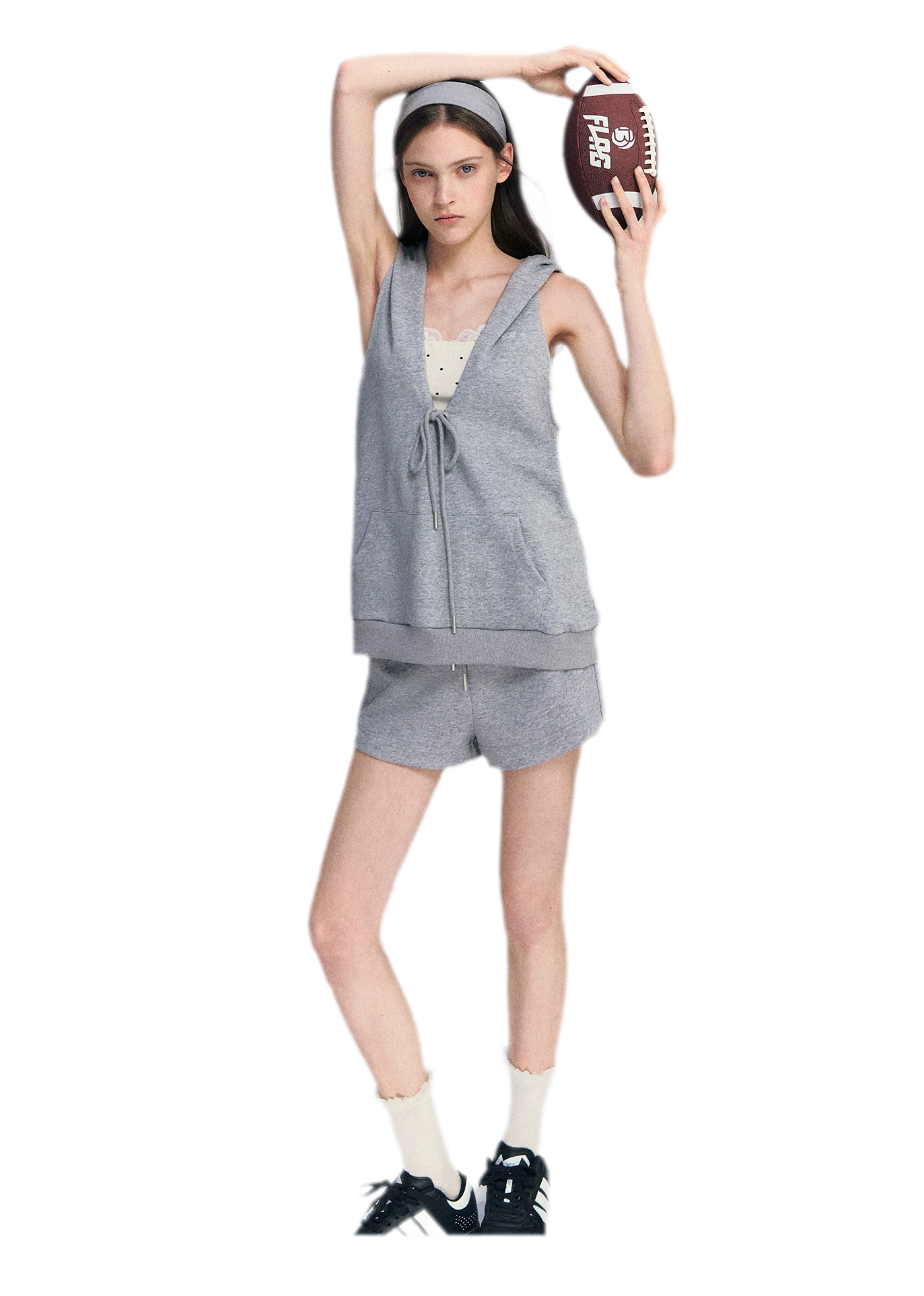 U-Neck Hoodie Vest Set