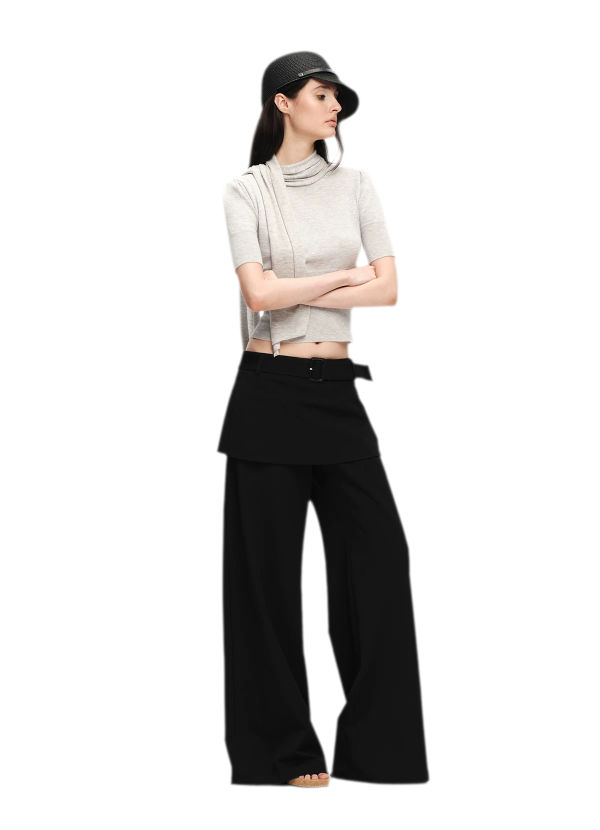Wool-Blend Scarf-Neck Knit Top