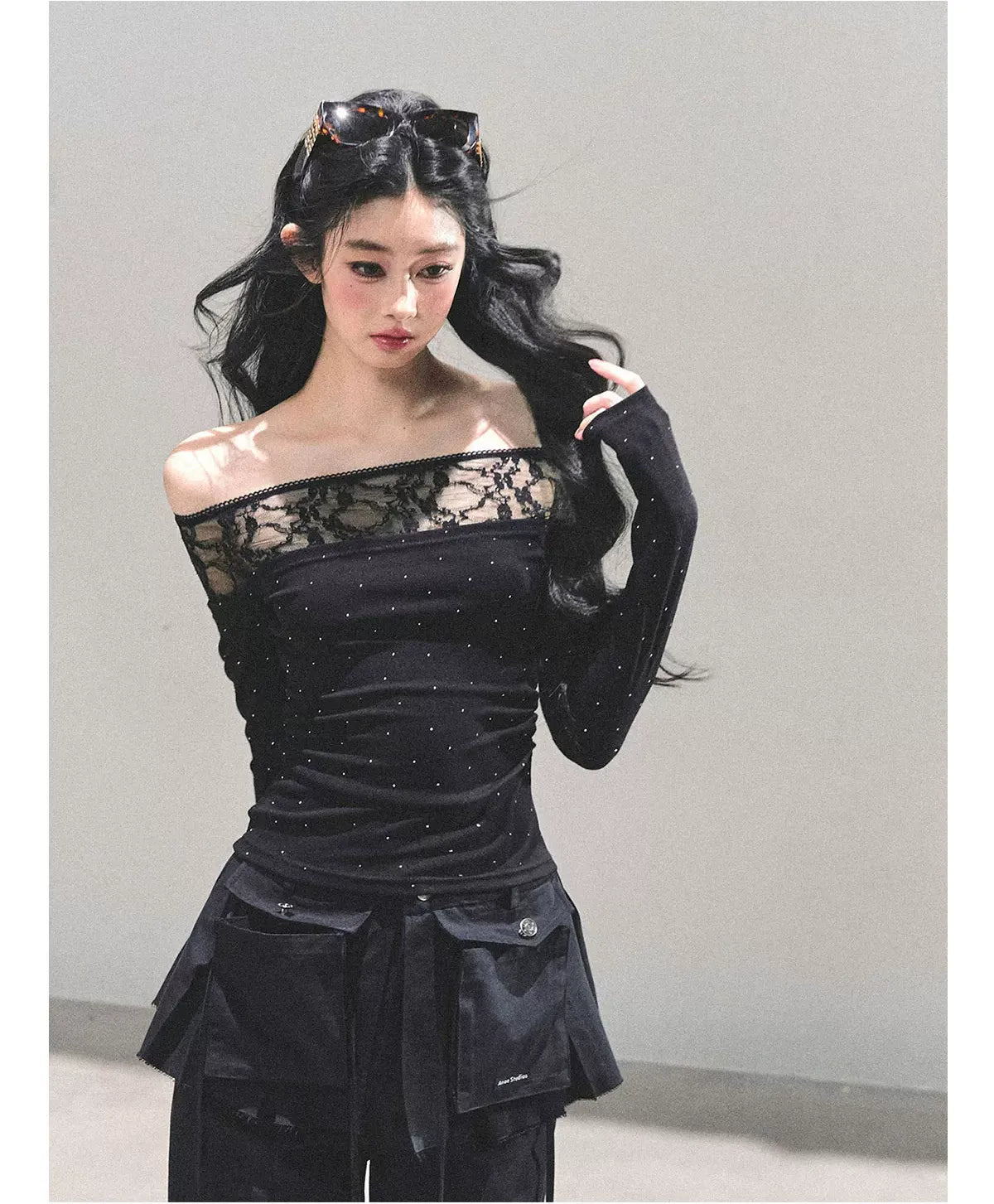 Off-Shoulder Lace Dot Tee