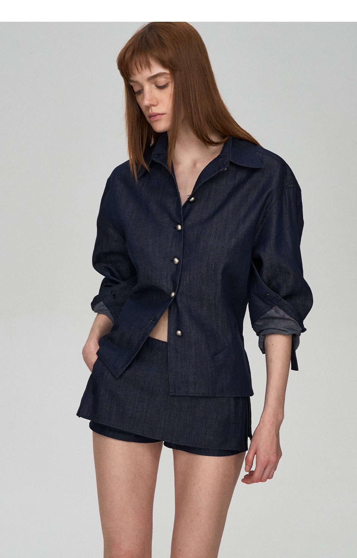 Tencel Linen Denim Shirt & Low-Waist Skirt
