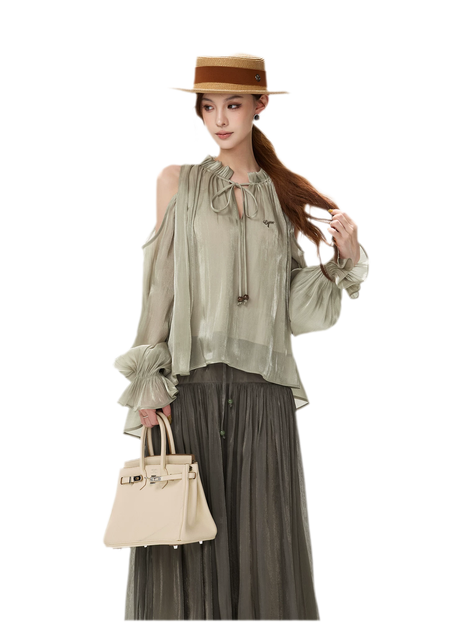 Shimmering Ruffle Cold-Shoulder Blouse