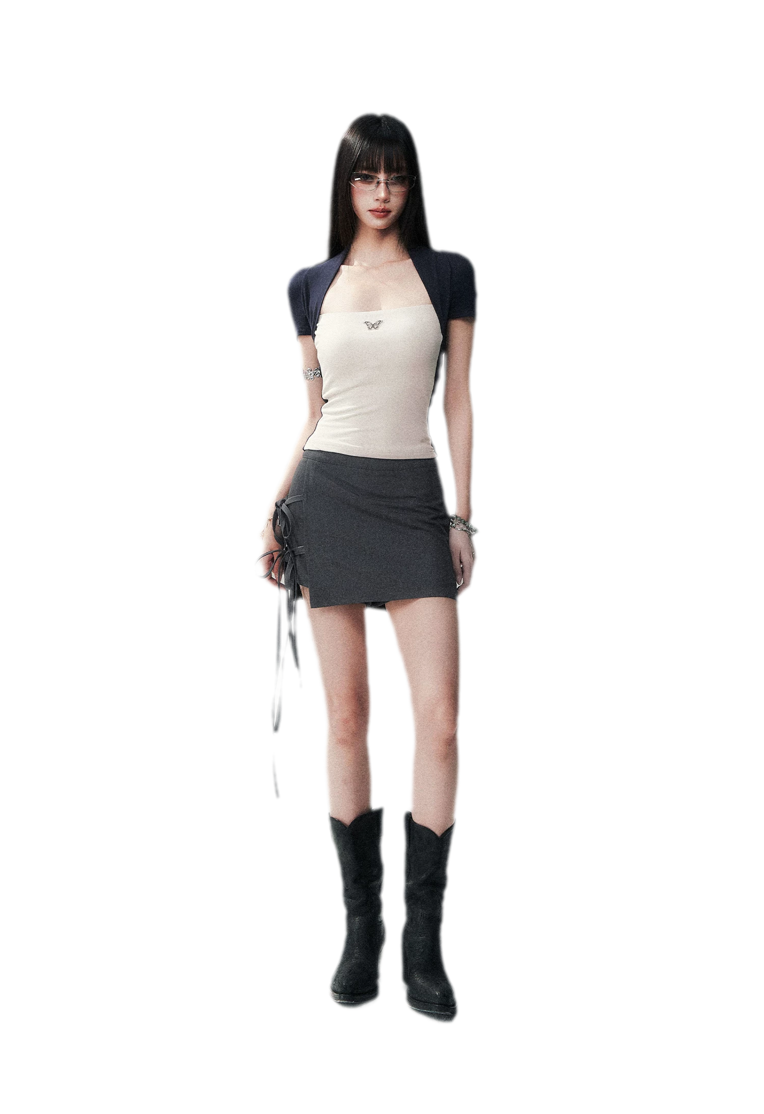 Grey Tie Low-Rise Skort