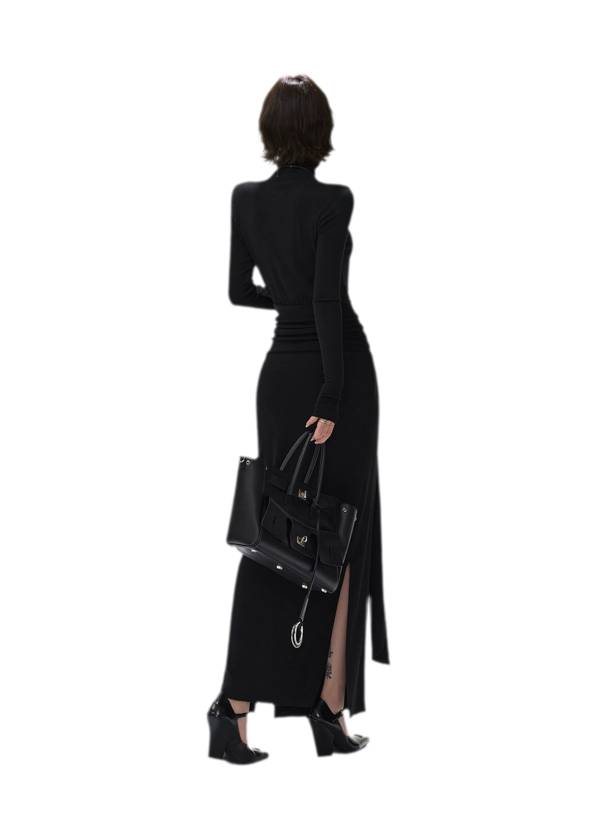 Turtleneck Ruched Waist Knit Dress