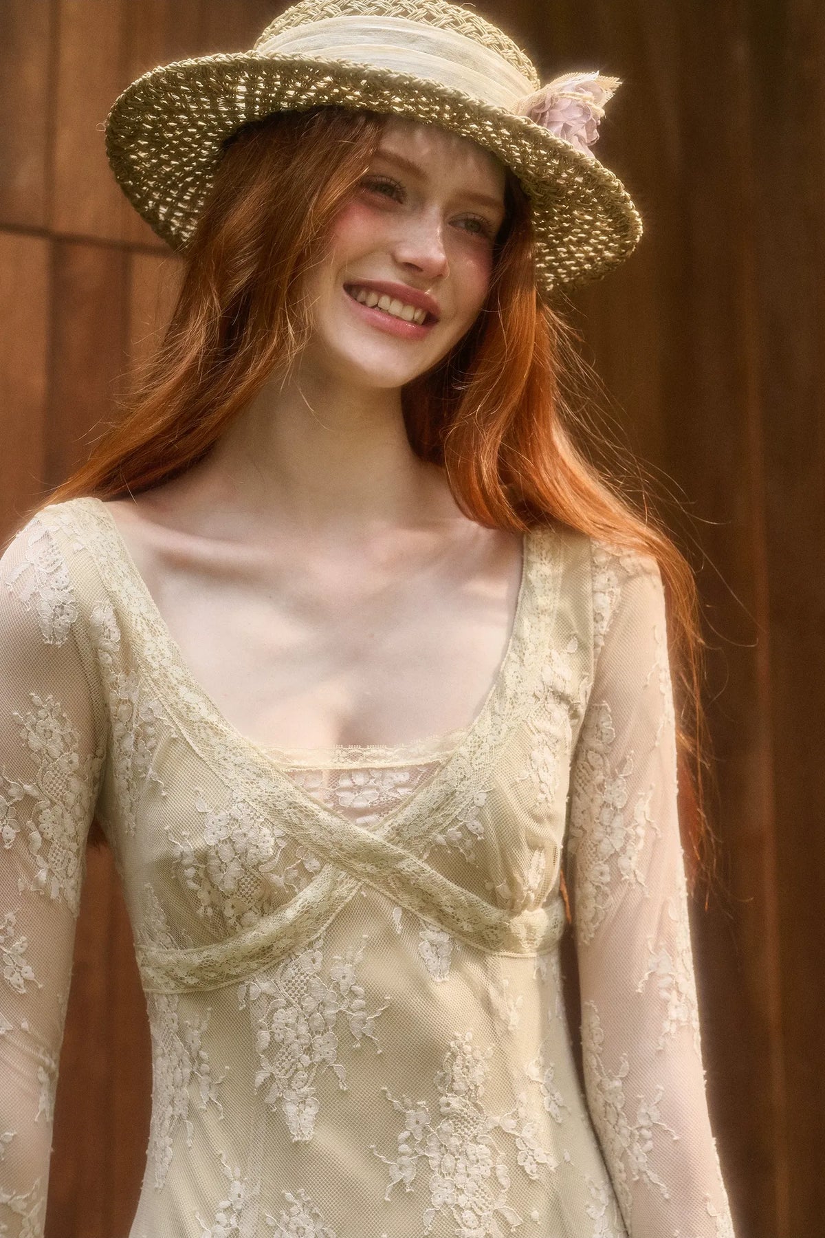 Embossed Lace Cinched Waist Dress