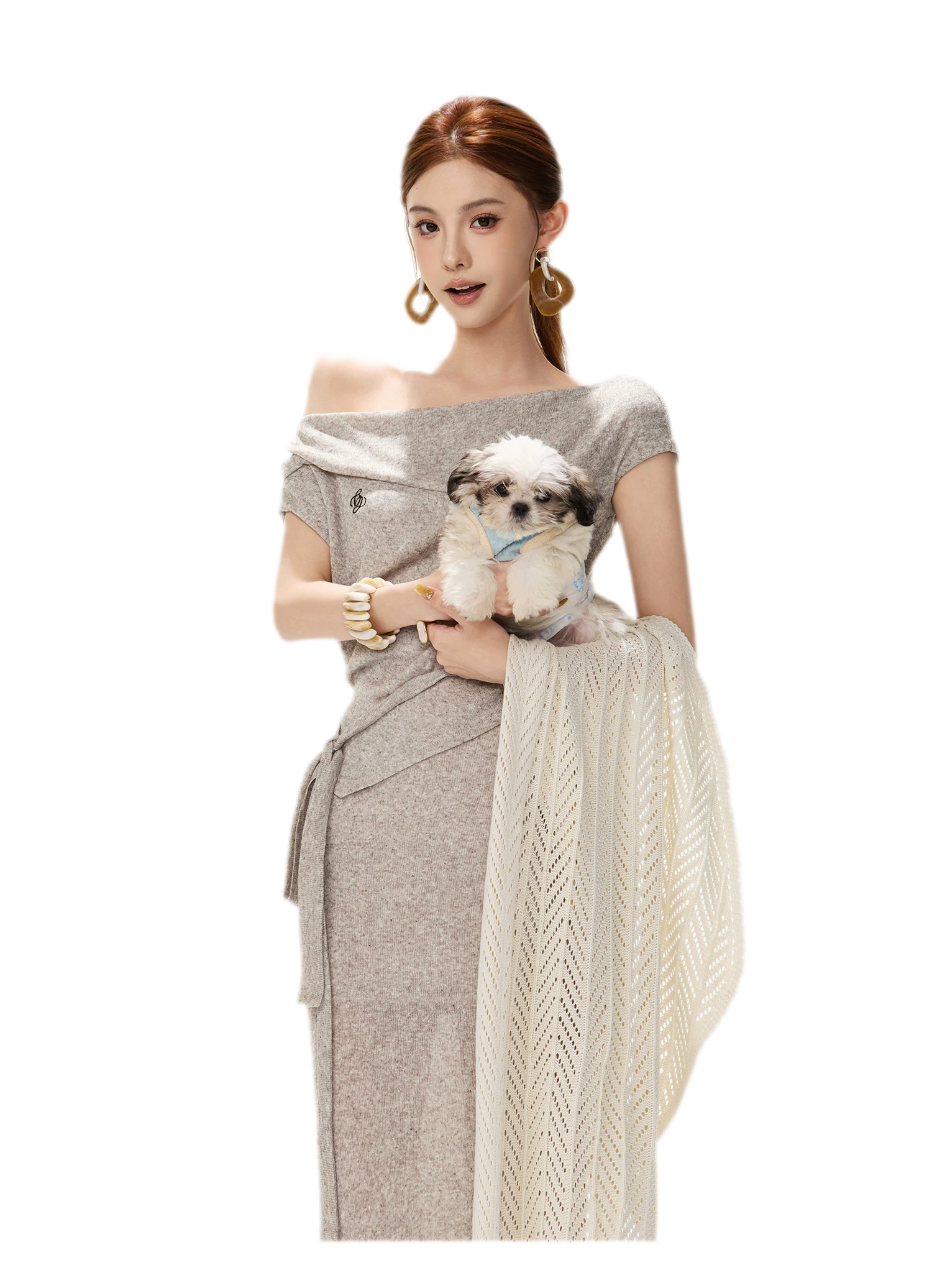Melange Tie-Waist Skirt Set
