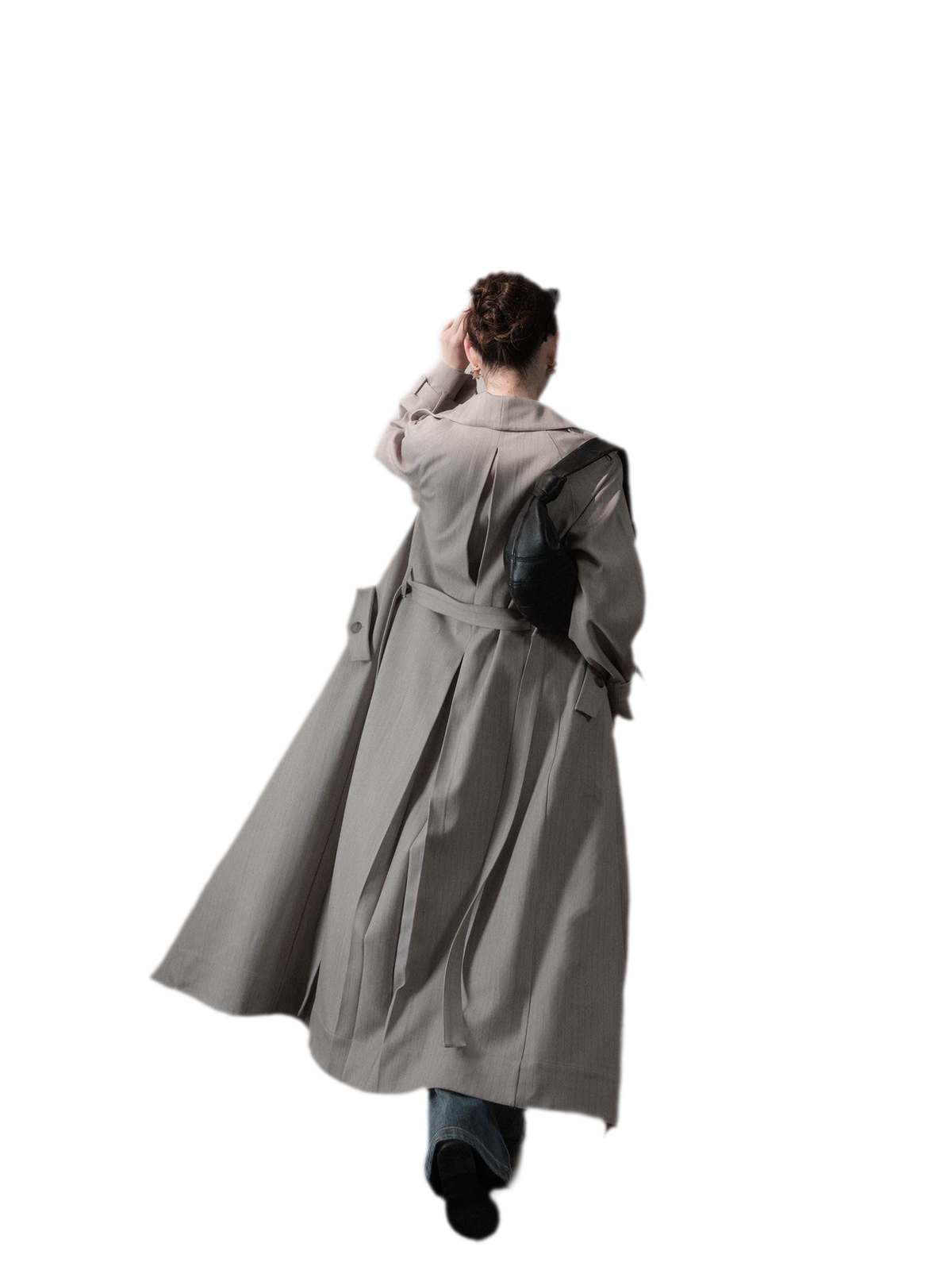 Silver-Thread Striped Long Trench Coat