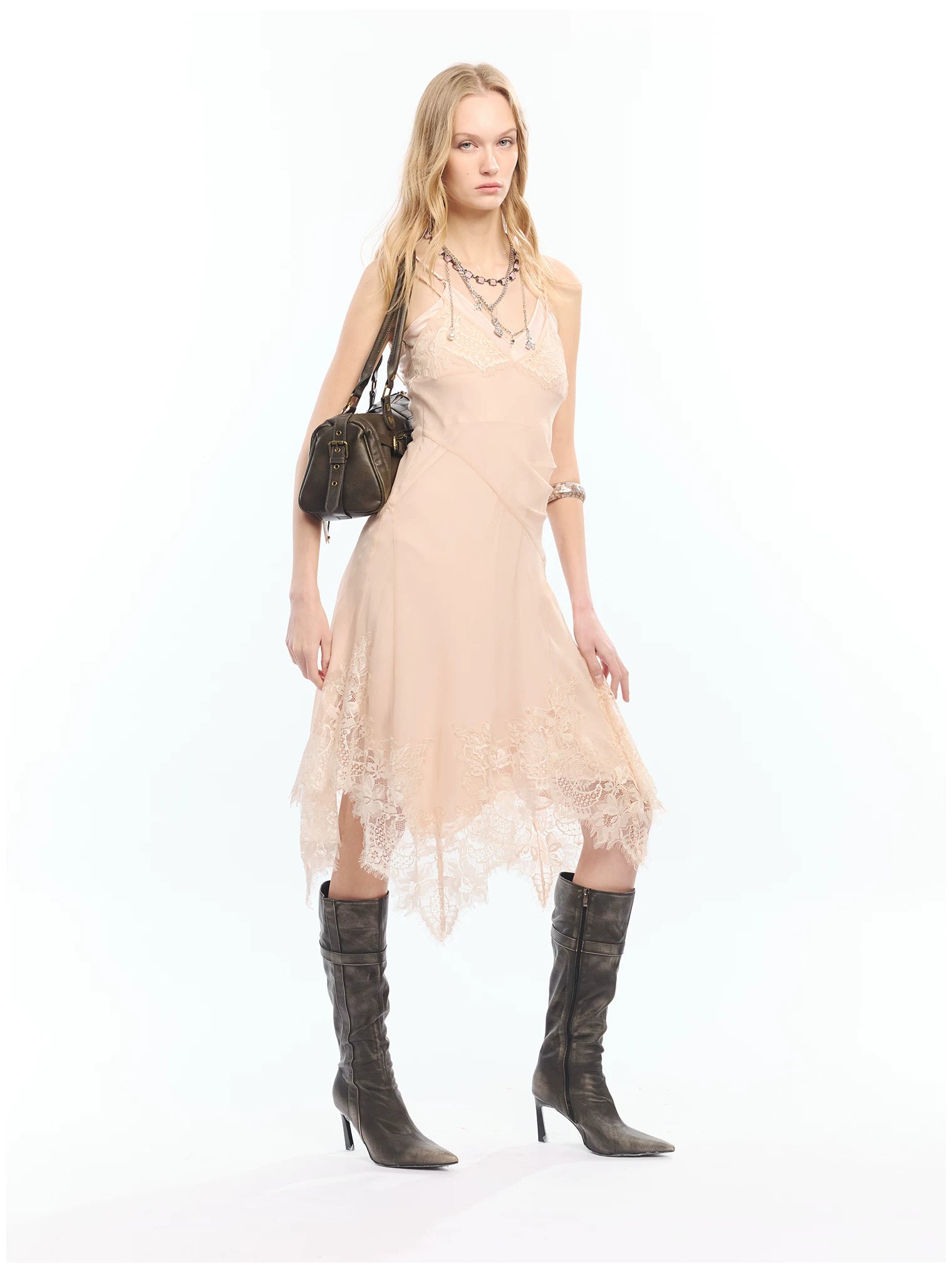 Lace Hem Layered V-Neck Camisole Dress