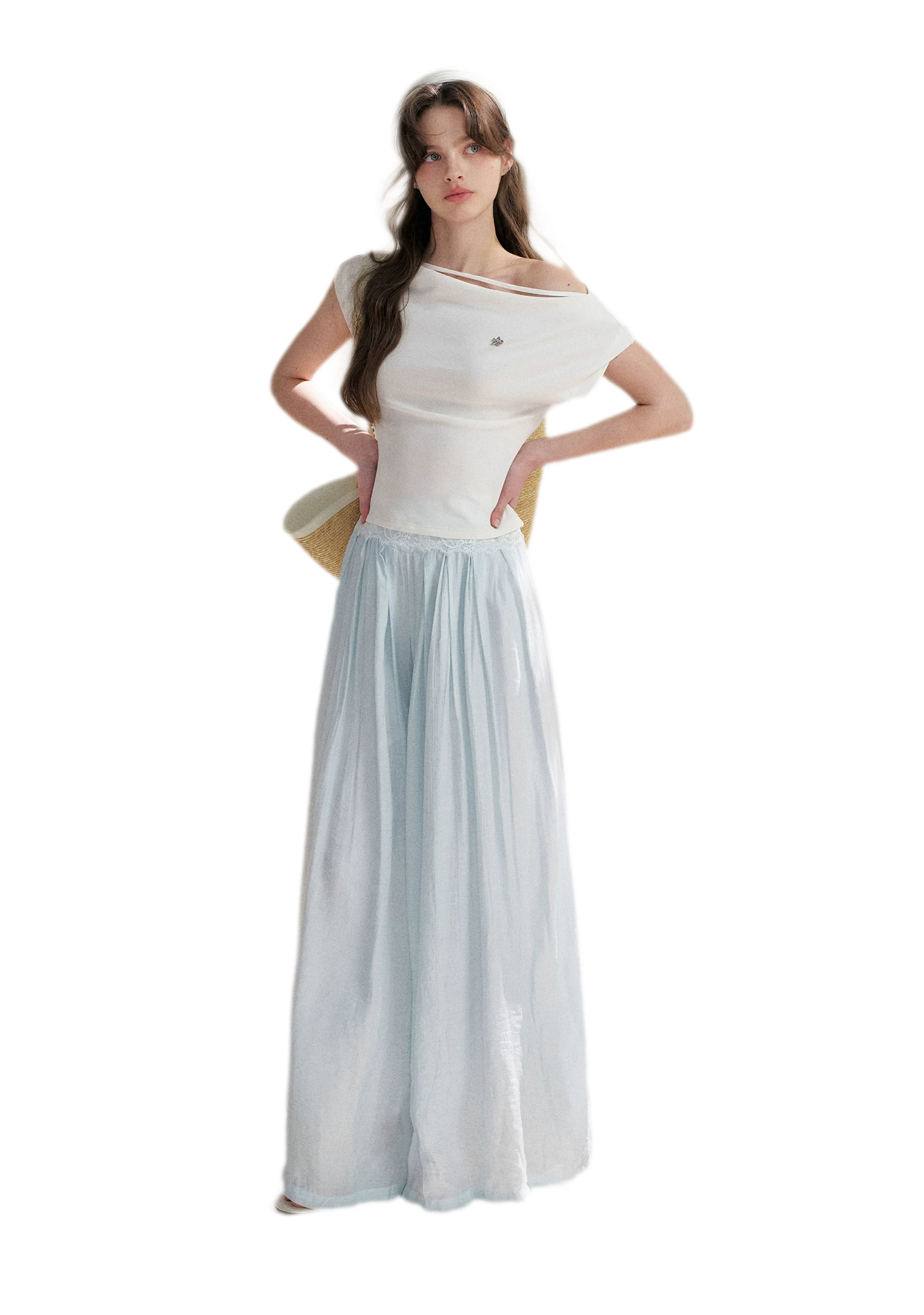 Lace Trim Asymmetric Short Sleeve T-Shirt