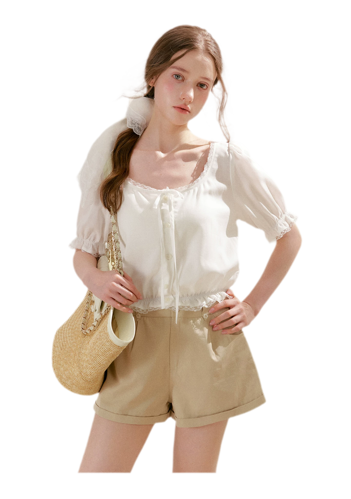 Lace Trim Puff Sleeve T-Shirt