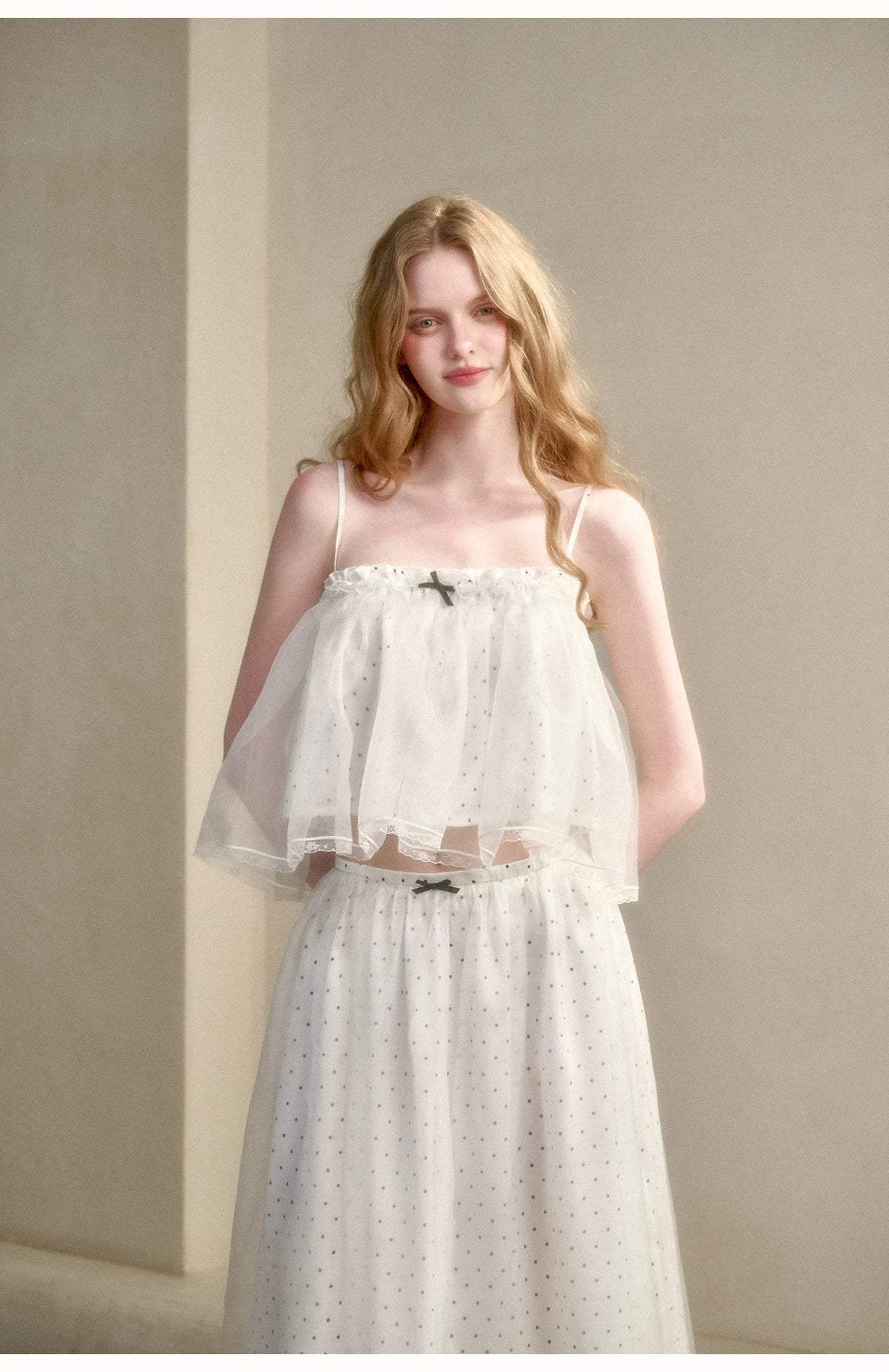 Babydoll Pearl Organza Polka Dot Set