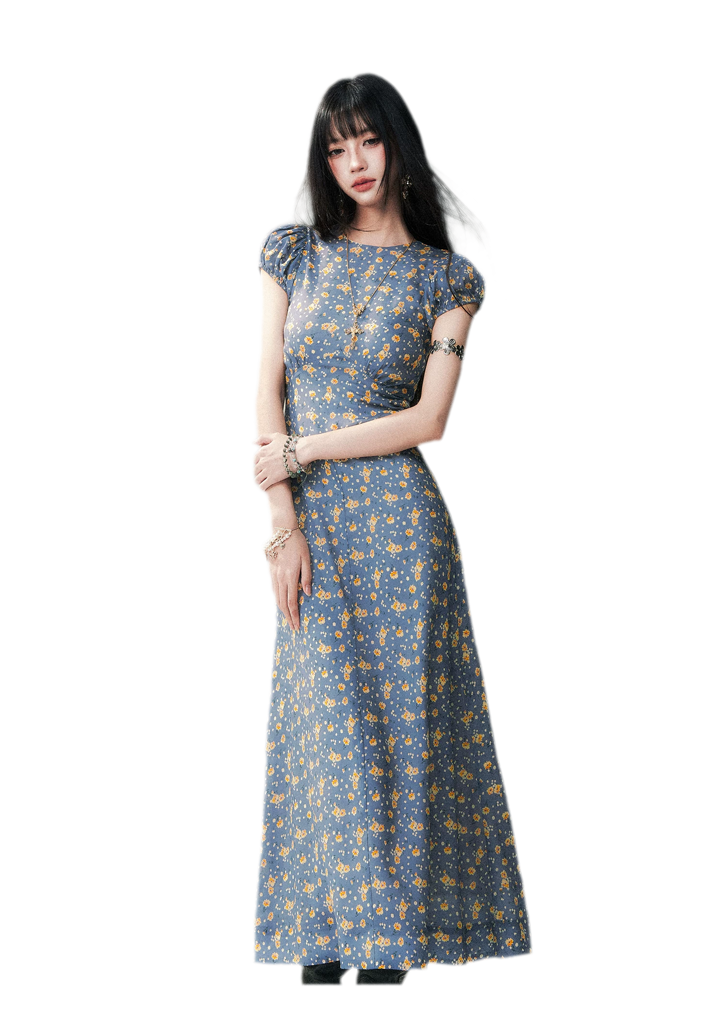 Blue Floral Tencel Dress