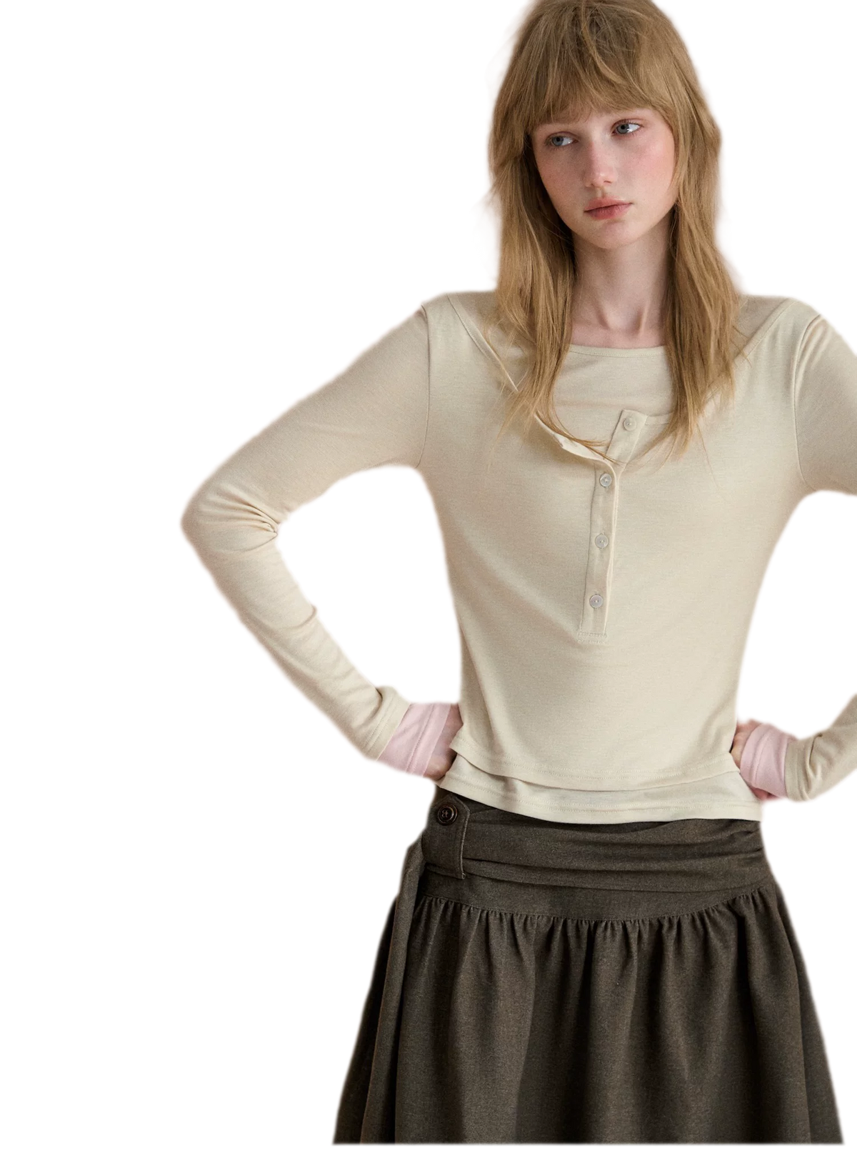 Contrast Cuff Layered Long-Sleeve T-Shirt