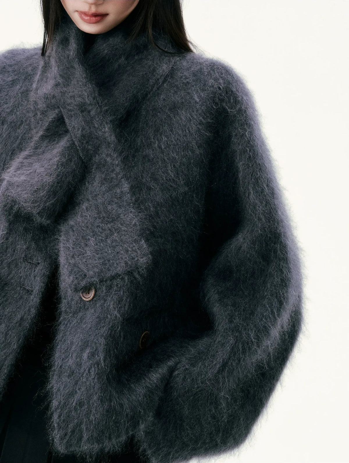 Chaqueta de lana cepillada con cuello de bufanda