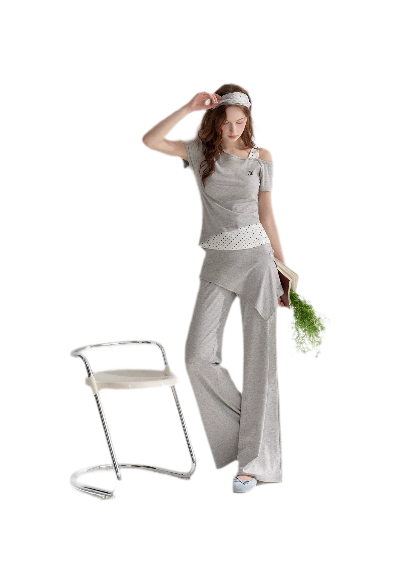 Lyocell Polka Faux Two-Piece Set