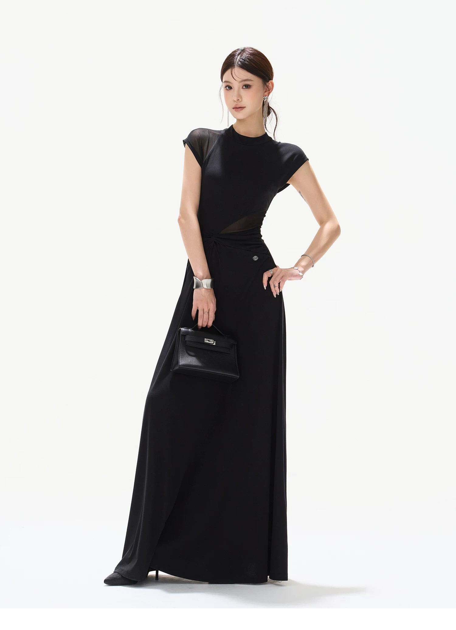 Black Swan Prologue Knot Mesh Sleeve Waist Dress