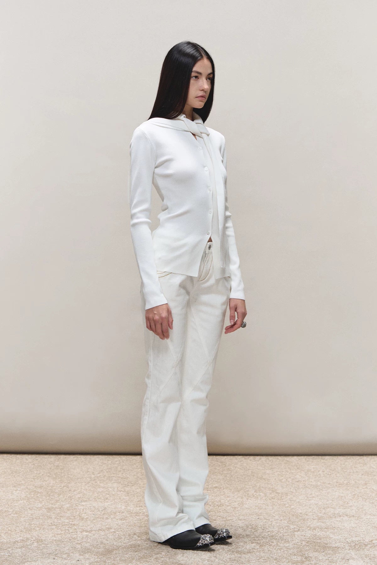 Vintage Distressed Slim White Denim Pants