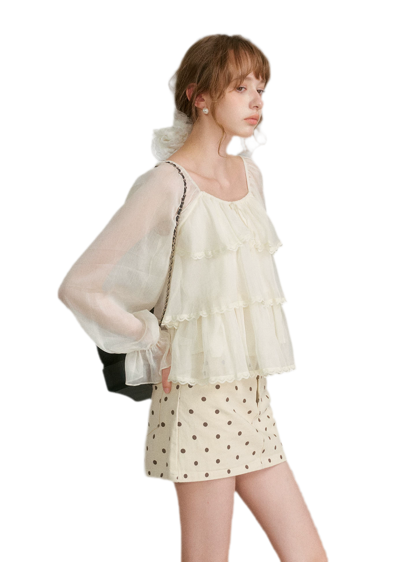 Chiffon Ruffle Lantern Sleeve Blouse