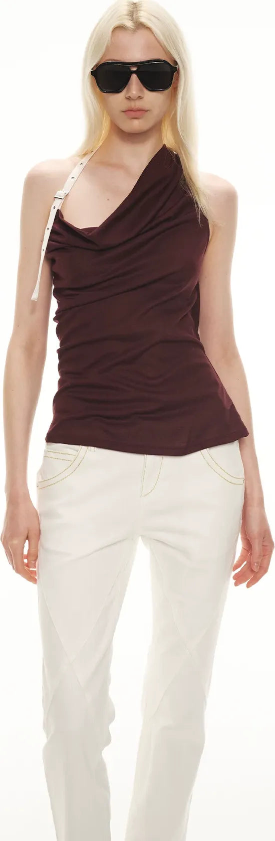 Tencel Satin Draped Halter Neck Tank Top