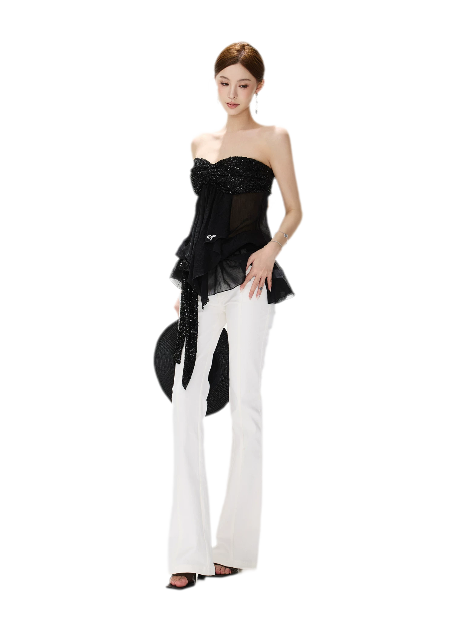 Sequin Pleated Bustier Top