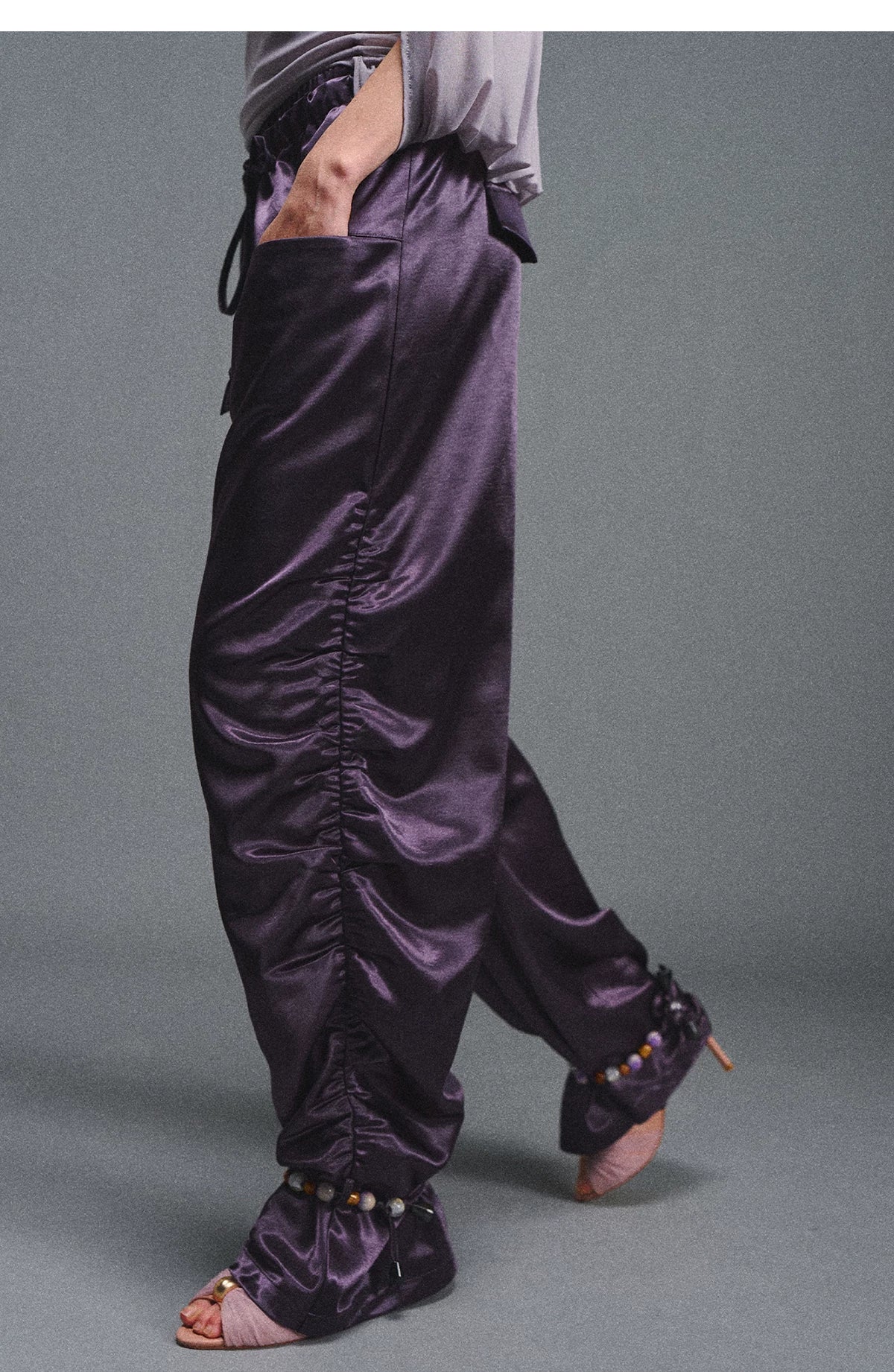 Satin Jogger Pants with Beaded Drawstring