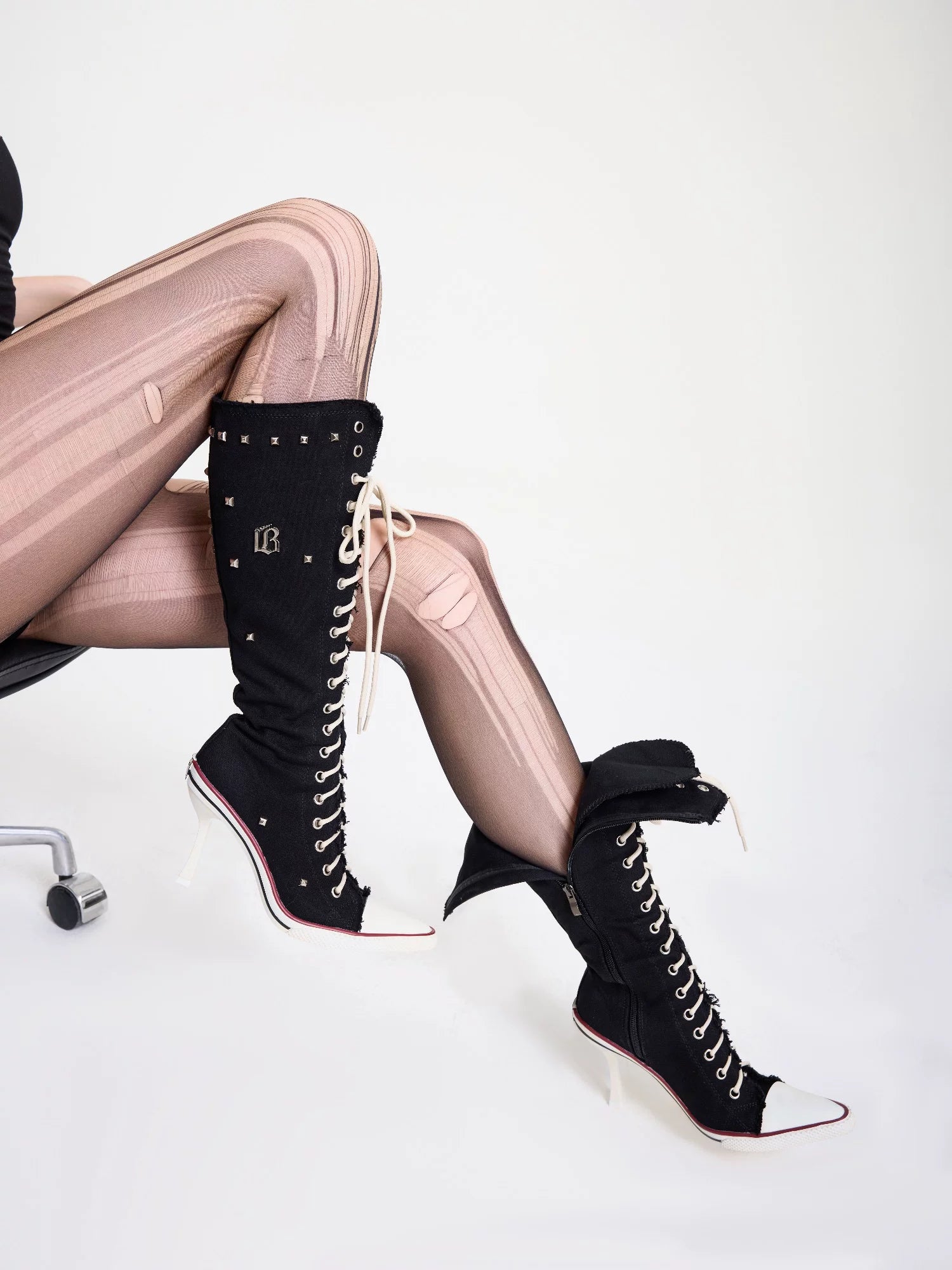 Studded Canvas Knee-High Boots