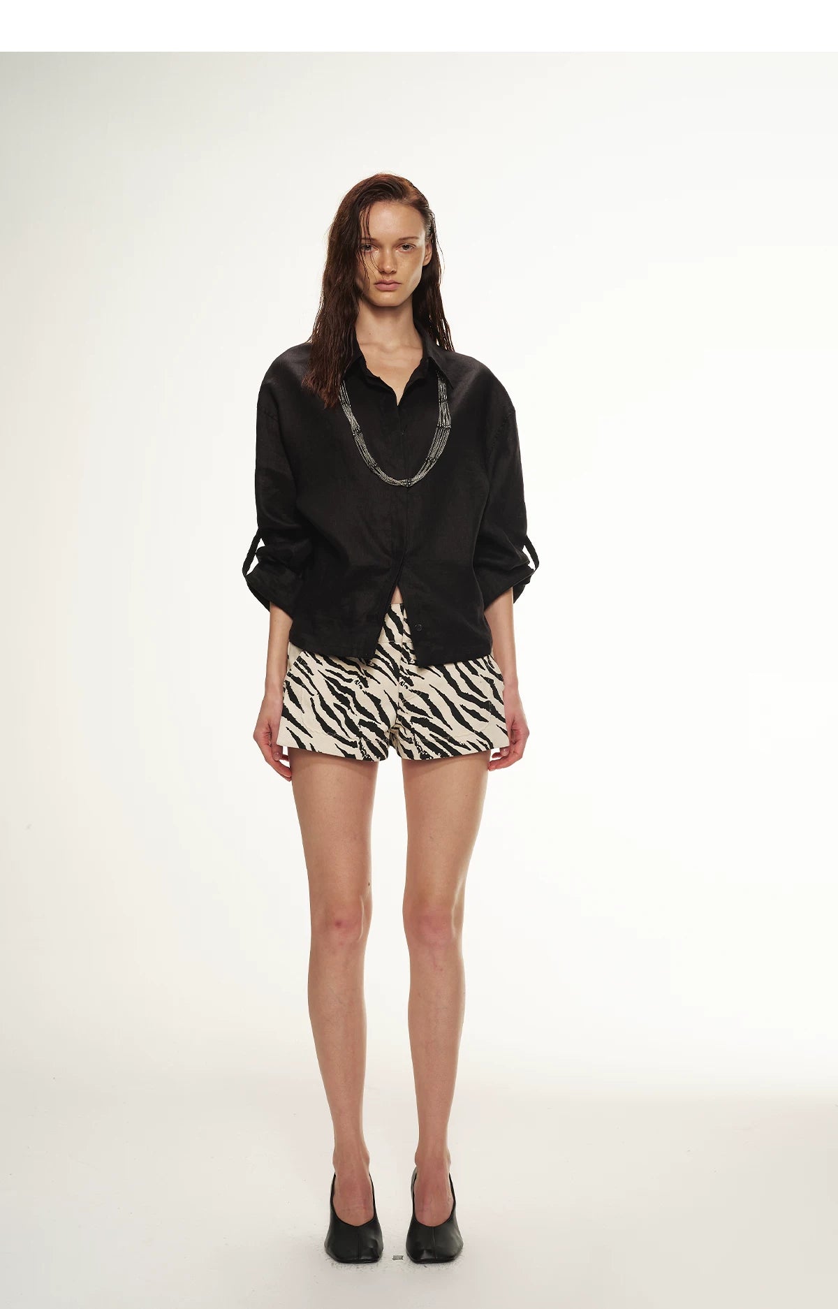 Linen Waist-Defined Shirt & Low-Rise Rolled Shorts Set