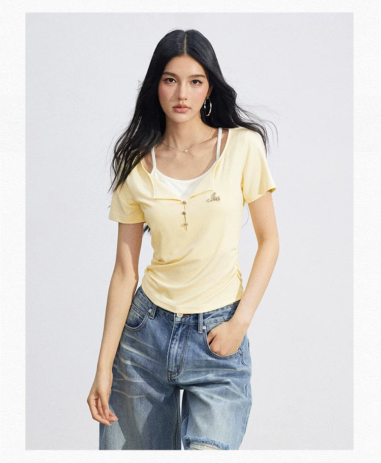 Two-Tone Layered Look Slim Fit T-Shirt
