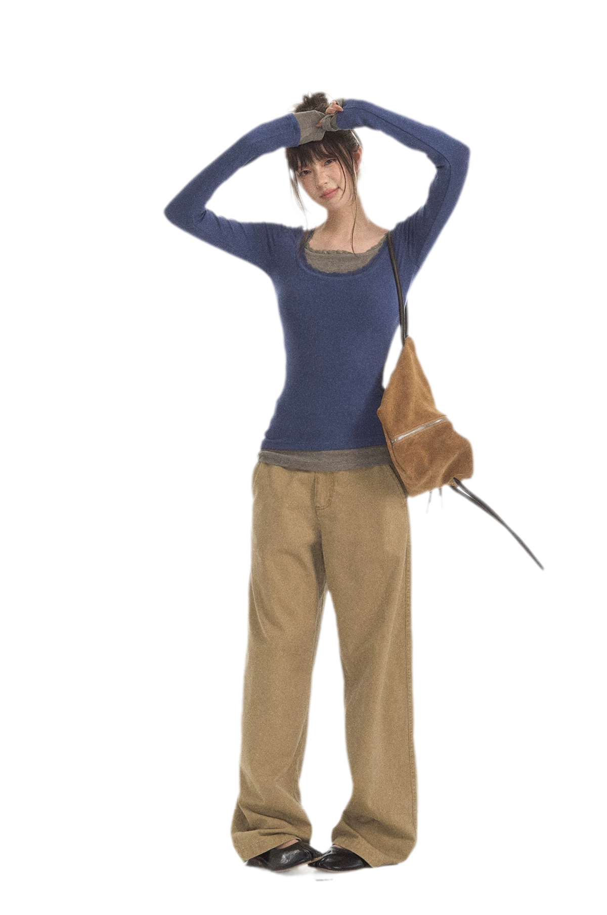 Mehrlagiges Stricktop mit Spitzenbesatz