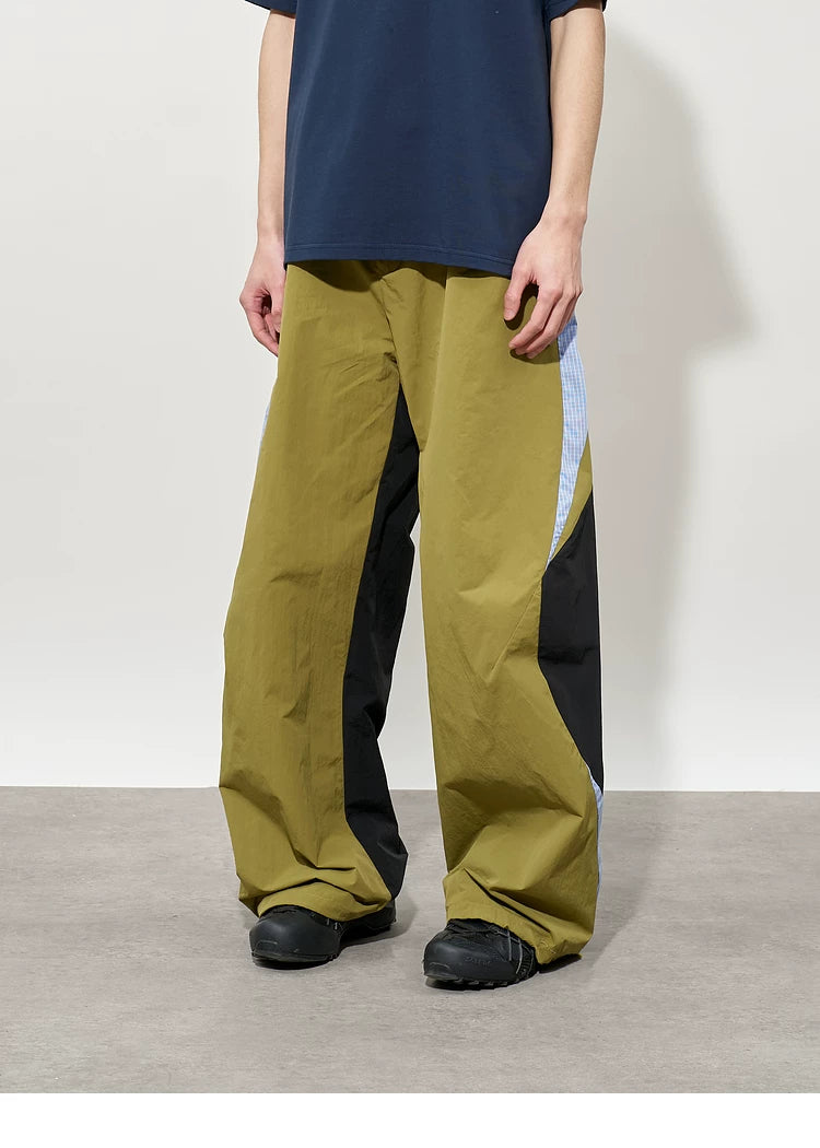 Pleated Color-Block Nylon Trousers