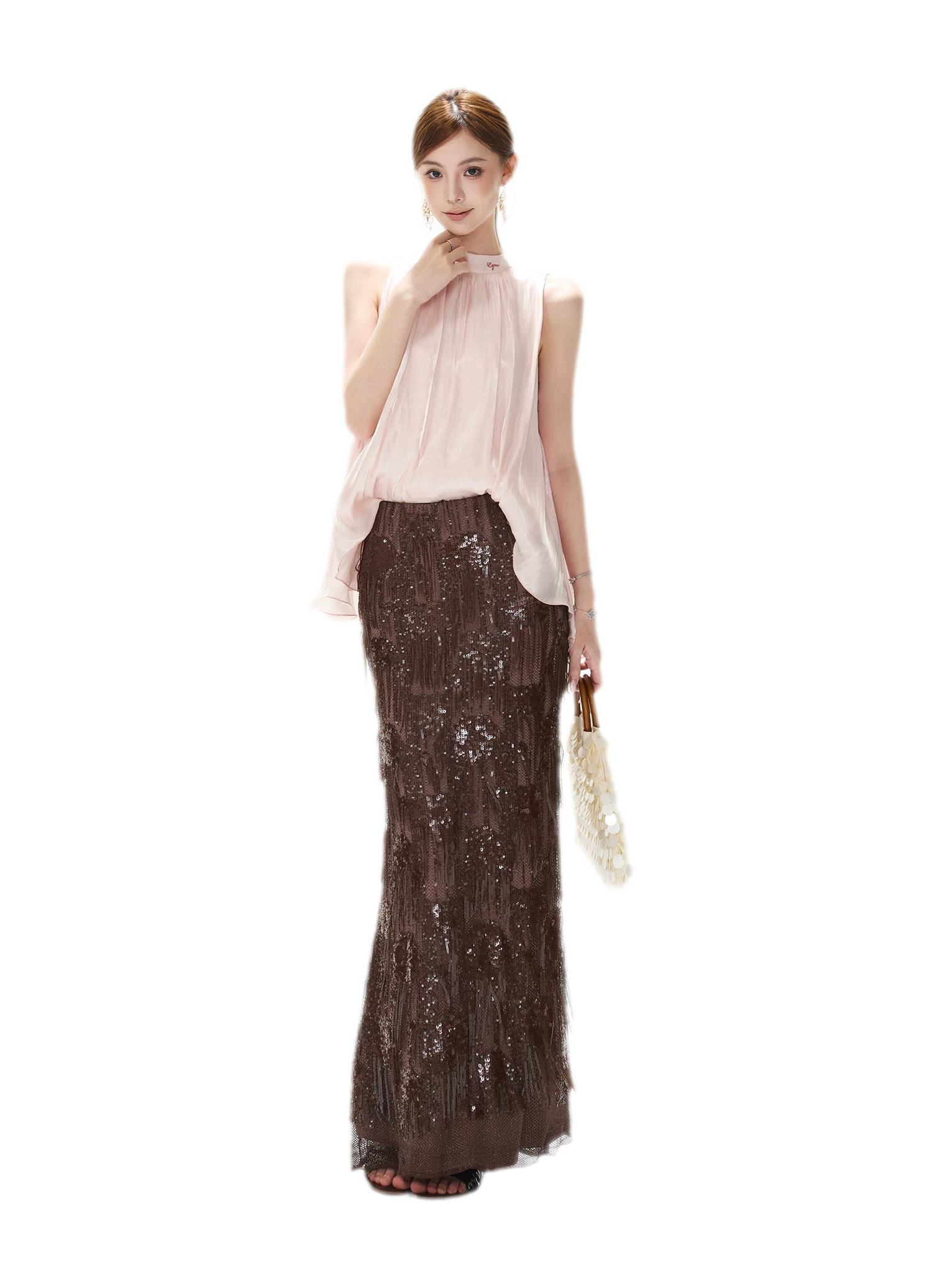 Pearl-Sheen Stand Collar Top