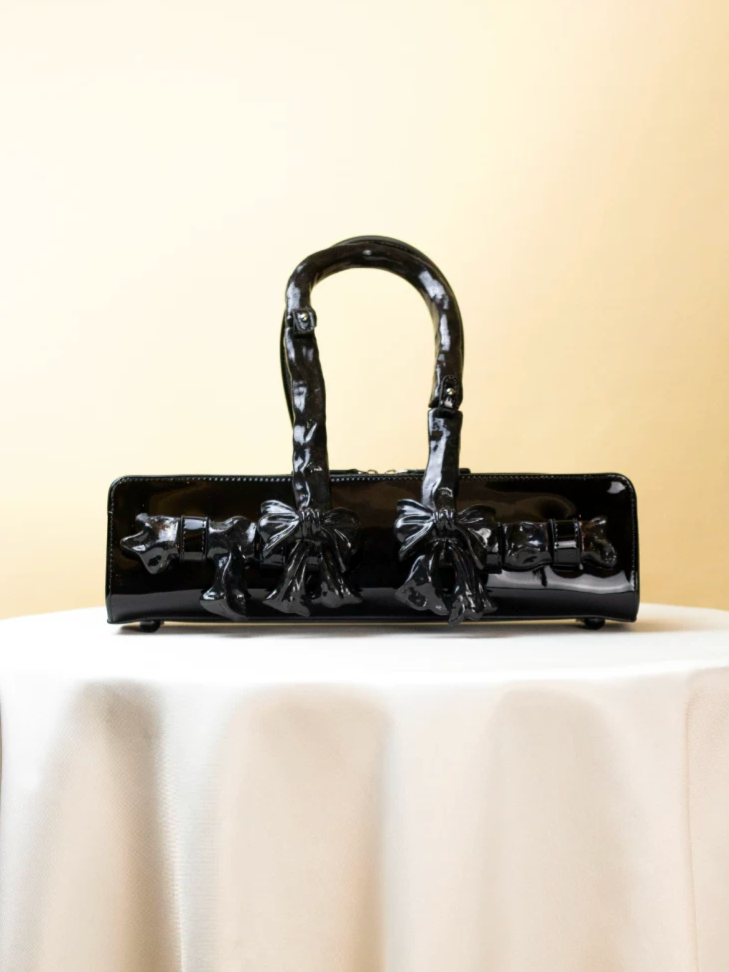 Glossy Bow Handle Handbag