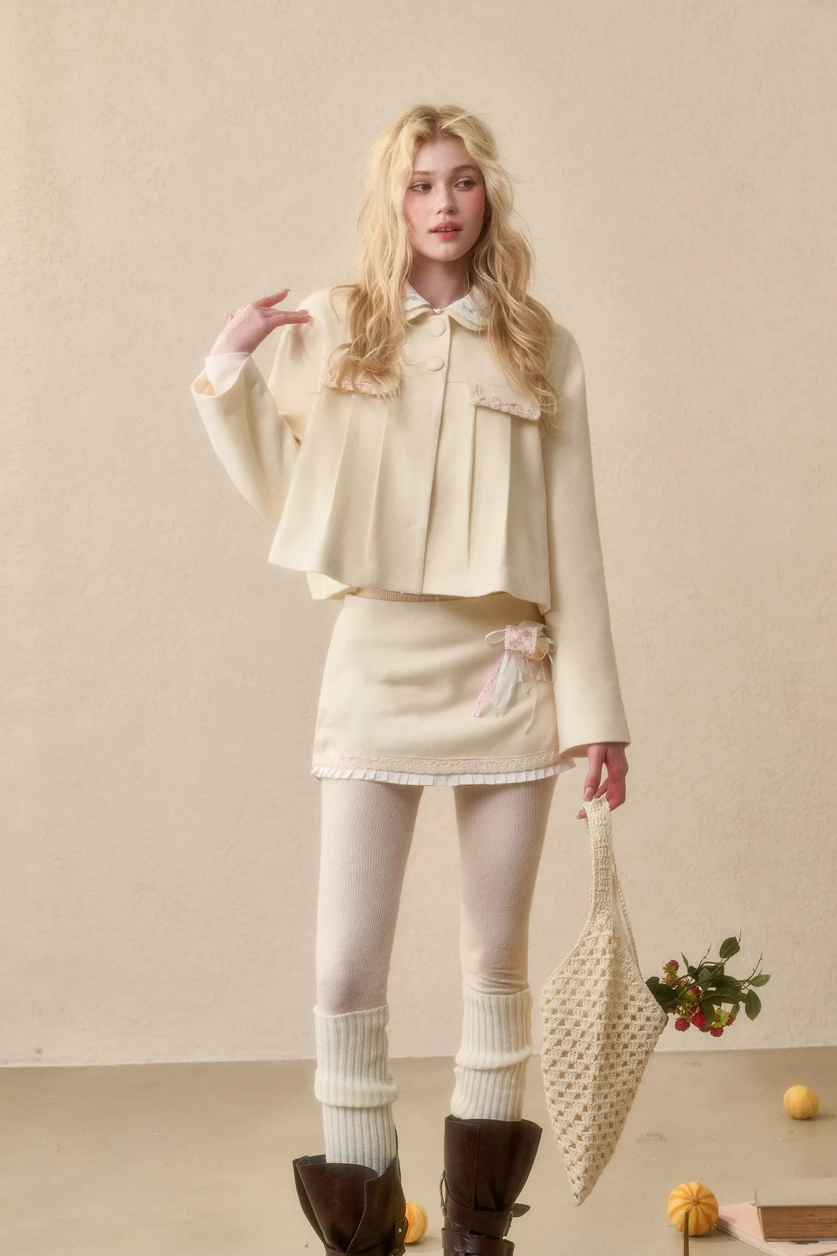 Embroidered Boxy Jacket Skirt Set
